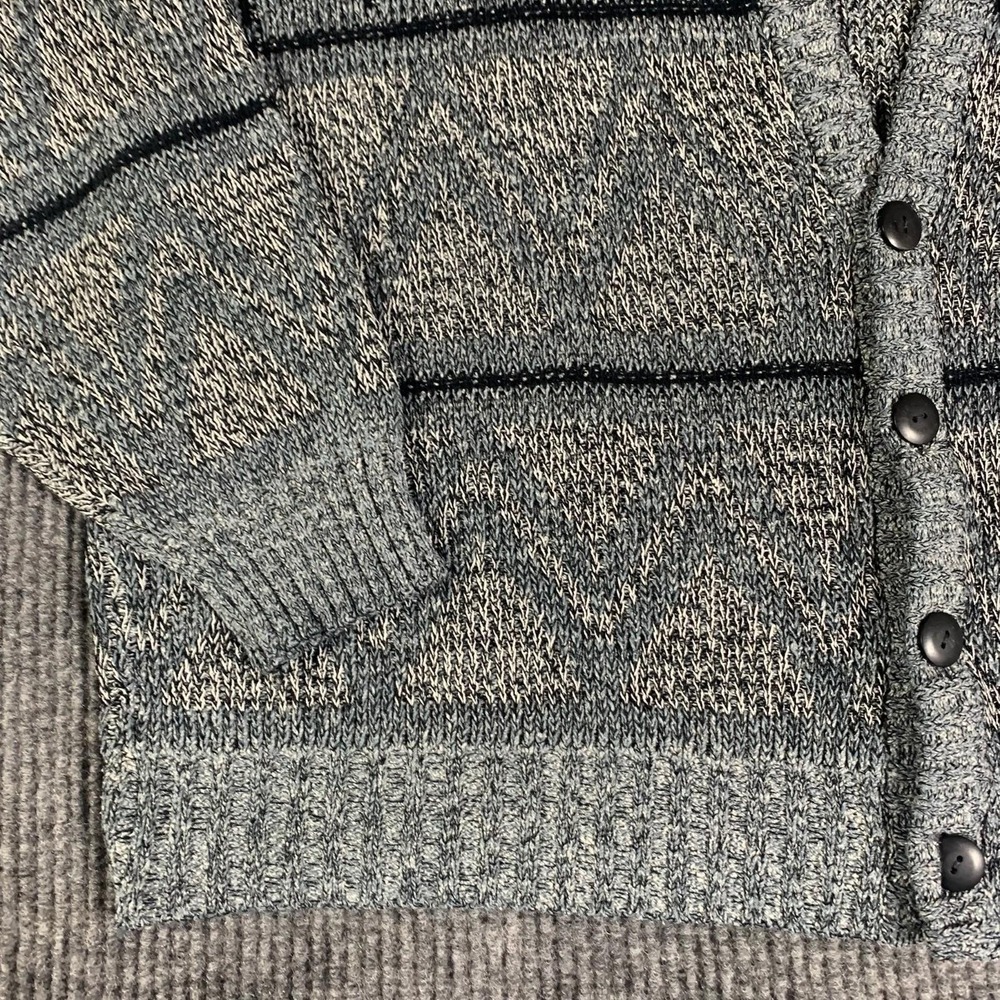 VTG Method Sweater Mens L Gray Cardigan Oversized Baggy Short Retro 90s 3D Knit - Picture 6 of 10